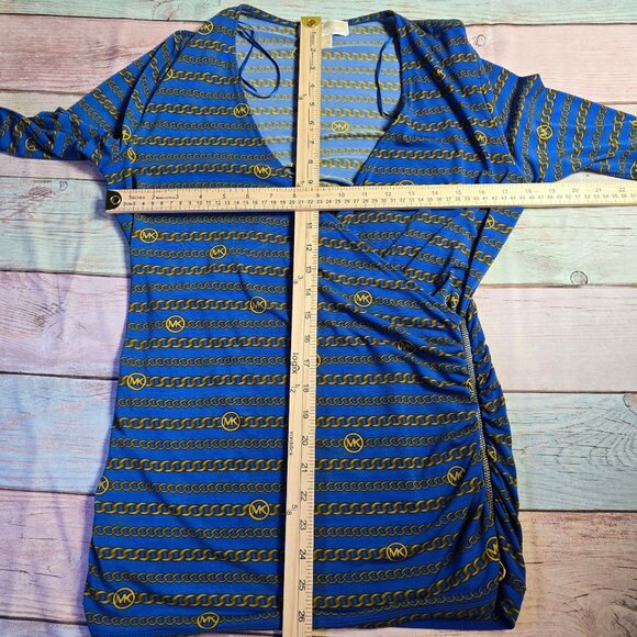 Michael Kors Womens Chain Print Dress  Blue/Gold Polyester Spandex Medium - Picture 8 of 10